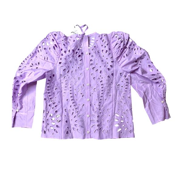 Thakoon Lilac Gathered Eyelet Puff Sleeve Blouse, Size 2 Oversized, NWT - Picture 4 of 9